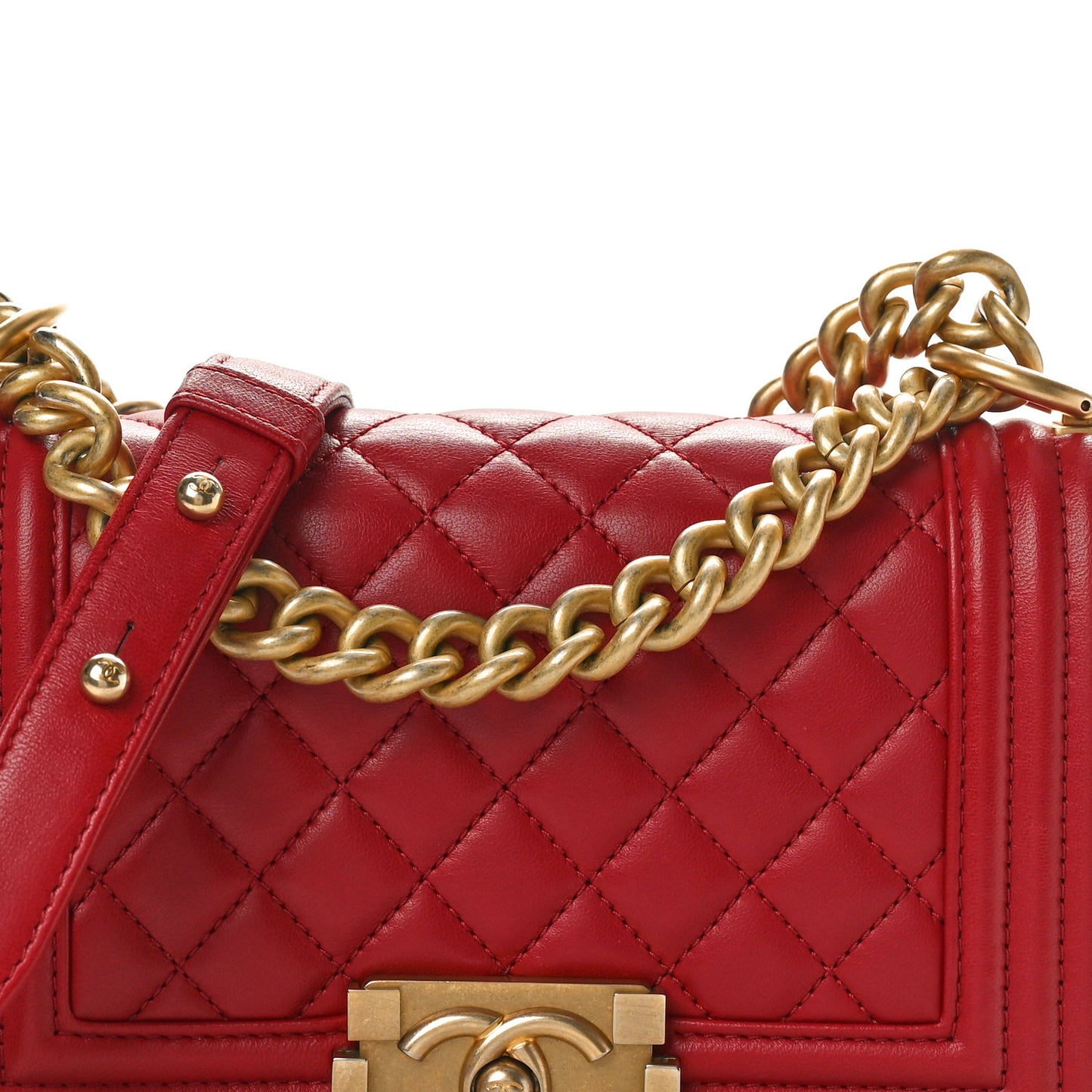 Lambskin Quilted Small Boy Flap Dark Red