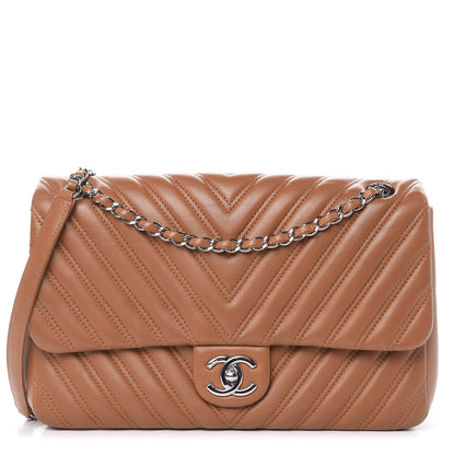Chanel Lambskin Chevron Double Stitch Jumbo Single Flap Camel 1 of 13