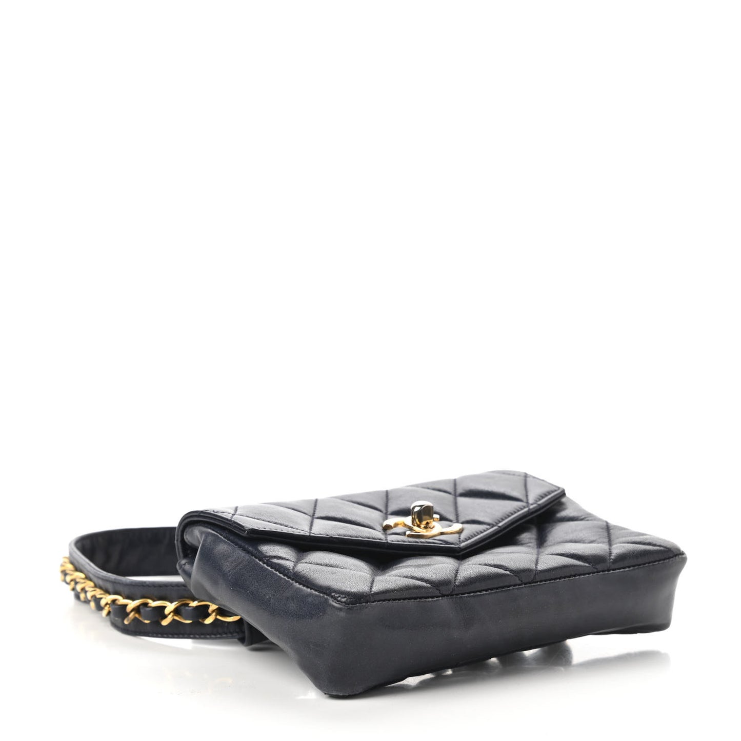 Lambskin Quilted Flap Waist Belt Bag Navy