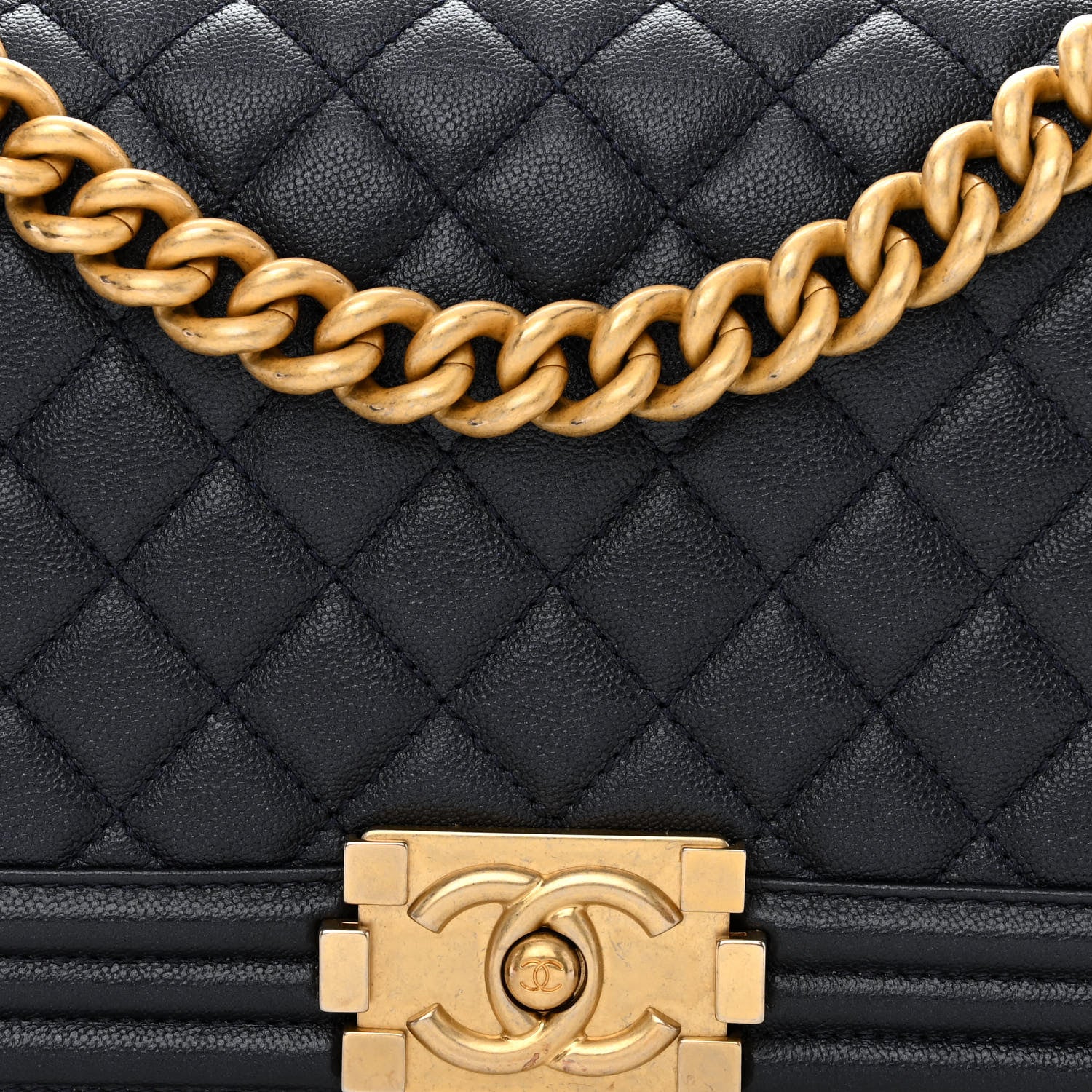 Chanel Caviar Quilted Medium Boy Flap Dark Navy Blue 8 of 12
