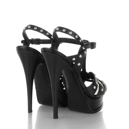 Saint Laurent Calfskin Tribute 105 Studded Platform Sandals 38 Black 4 of 6