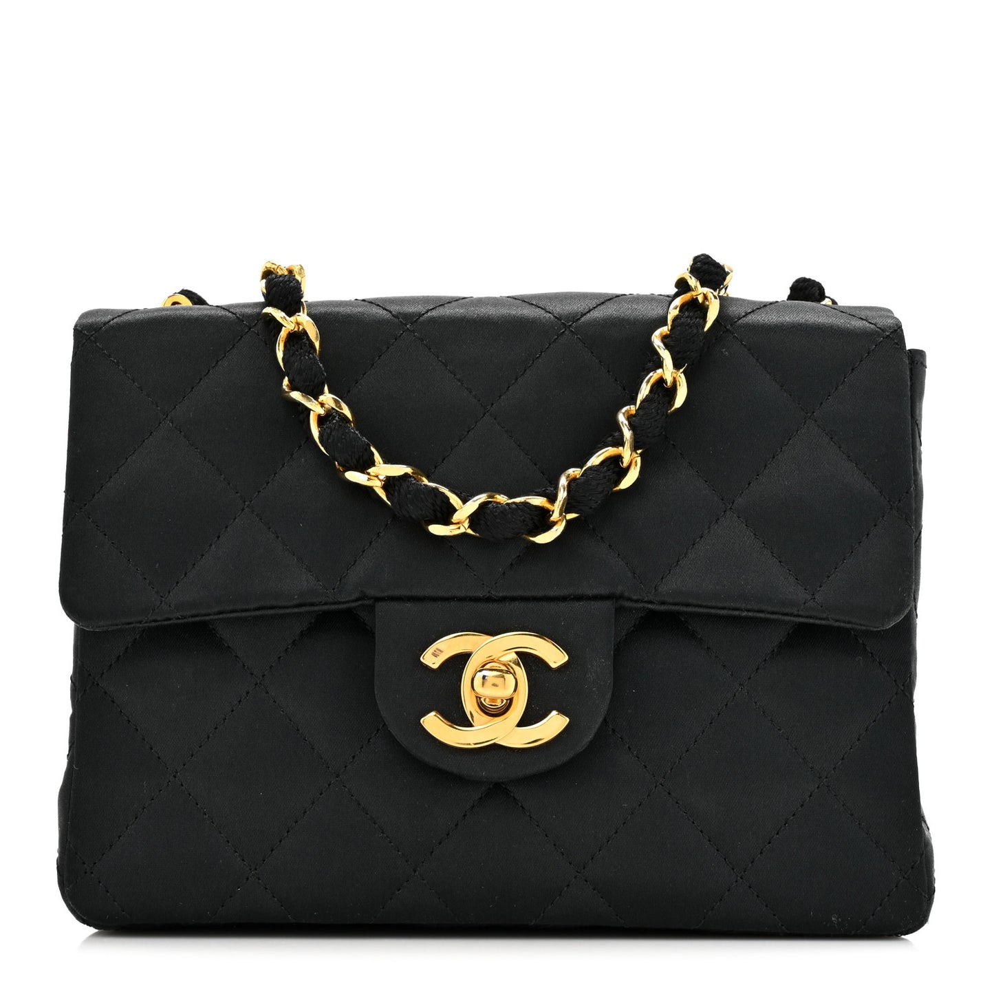 Satin Quilted Mini Square Flap Black