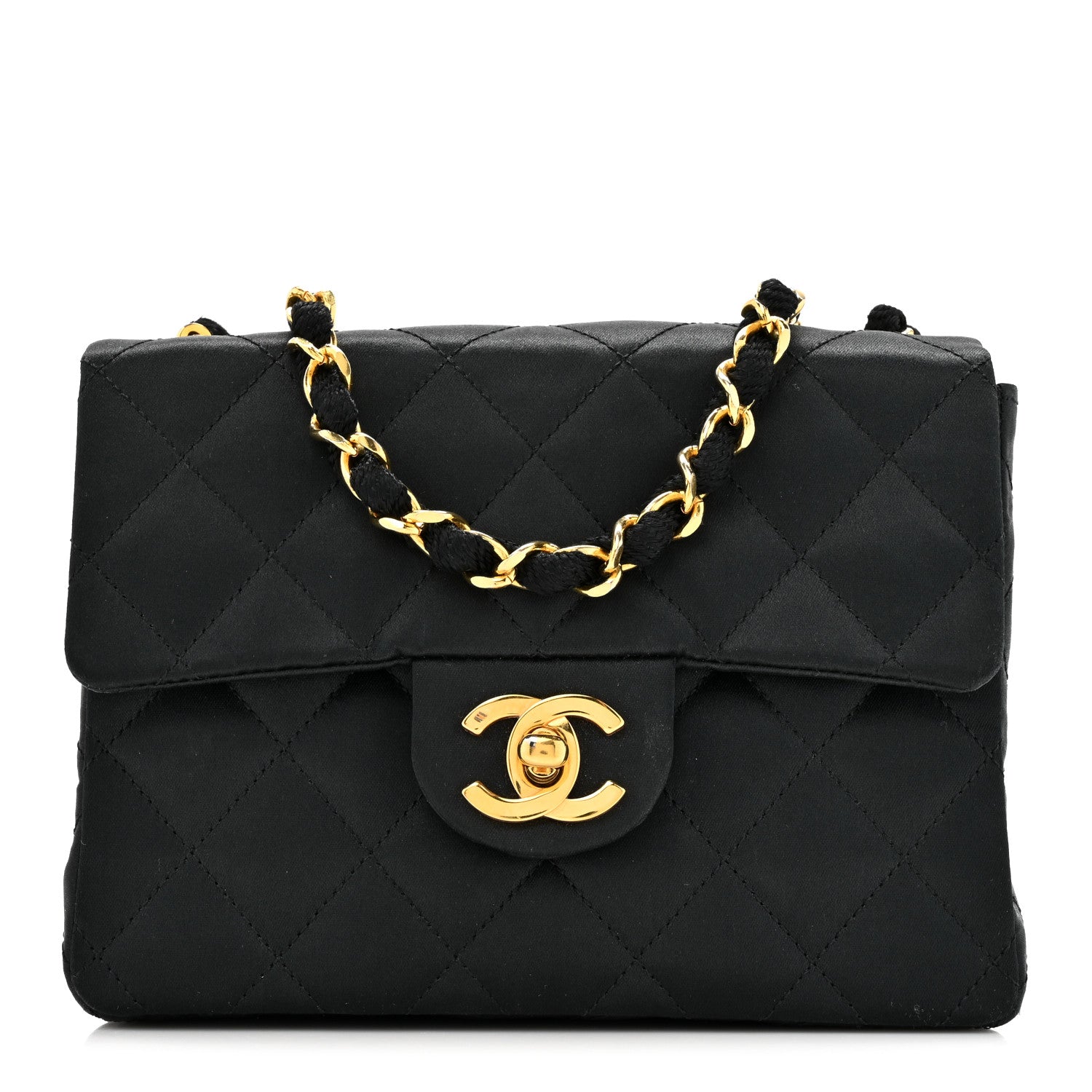 Chanel Satin Quilted Mini Square Flap Black 1 of 10