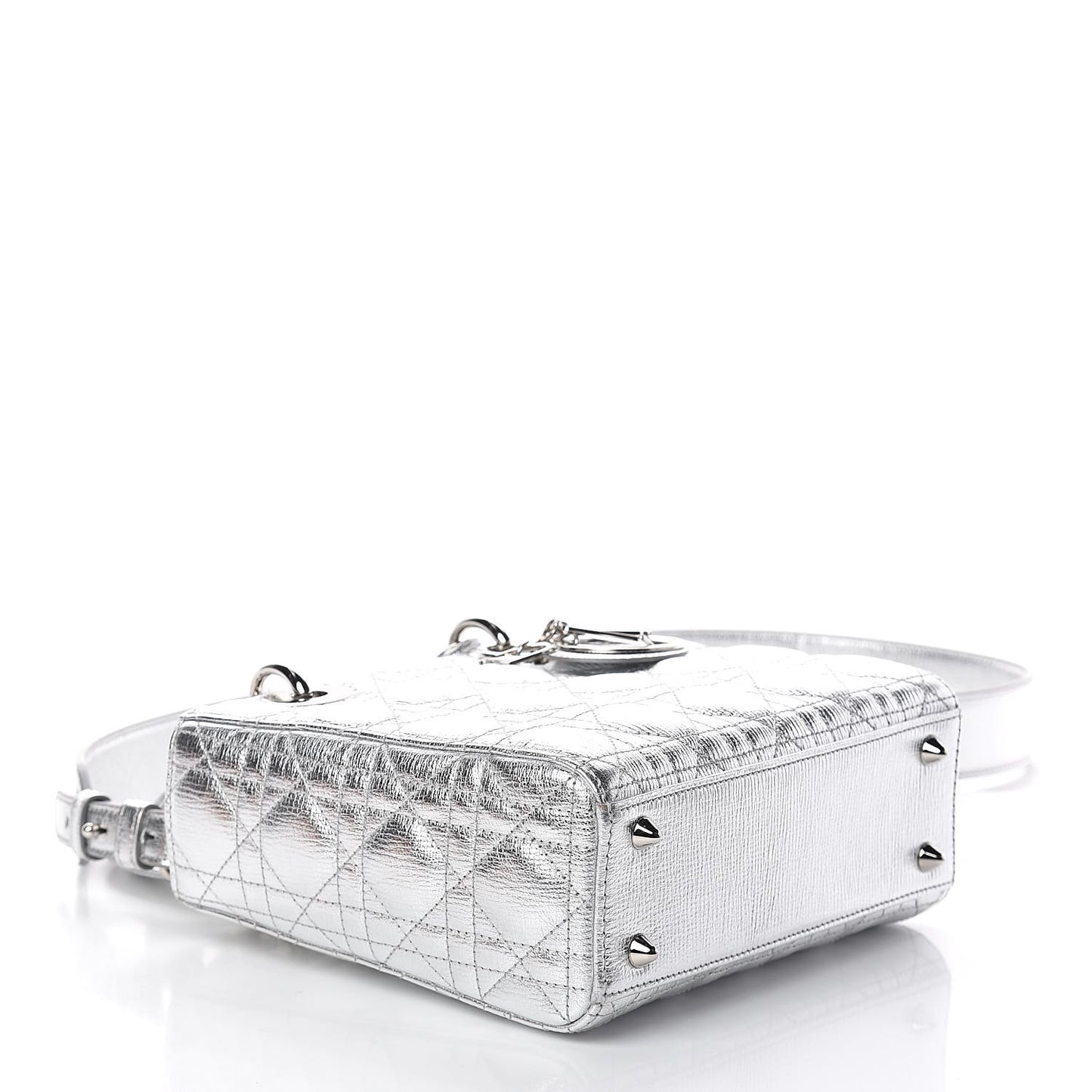 Metallic Grained Calfskin Cannage Small Lucky Badges My Lady Dior Silver