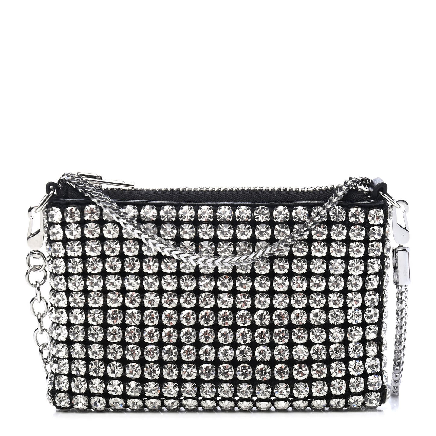 Mesh Crystal Rhinestone Nano Heiress Shoulder Bag Black Silver