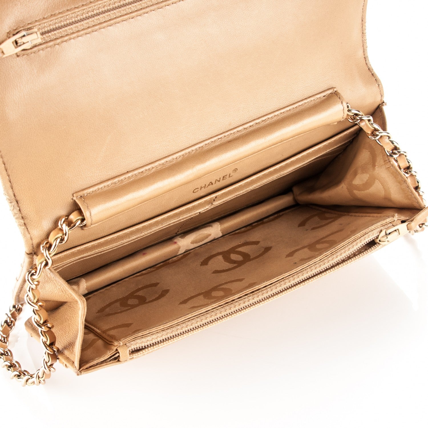 Chanel Calfskin Square Quilted Wallet On Chain WOC Beige 5 of 8