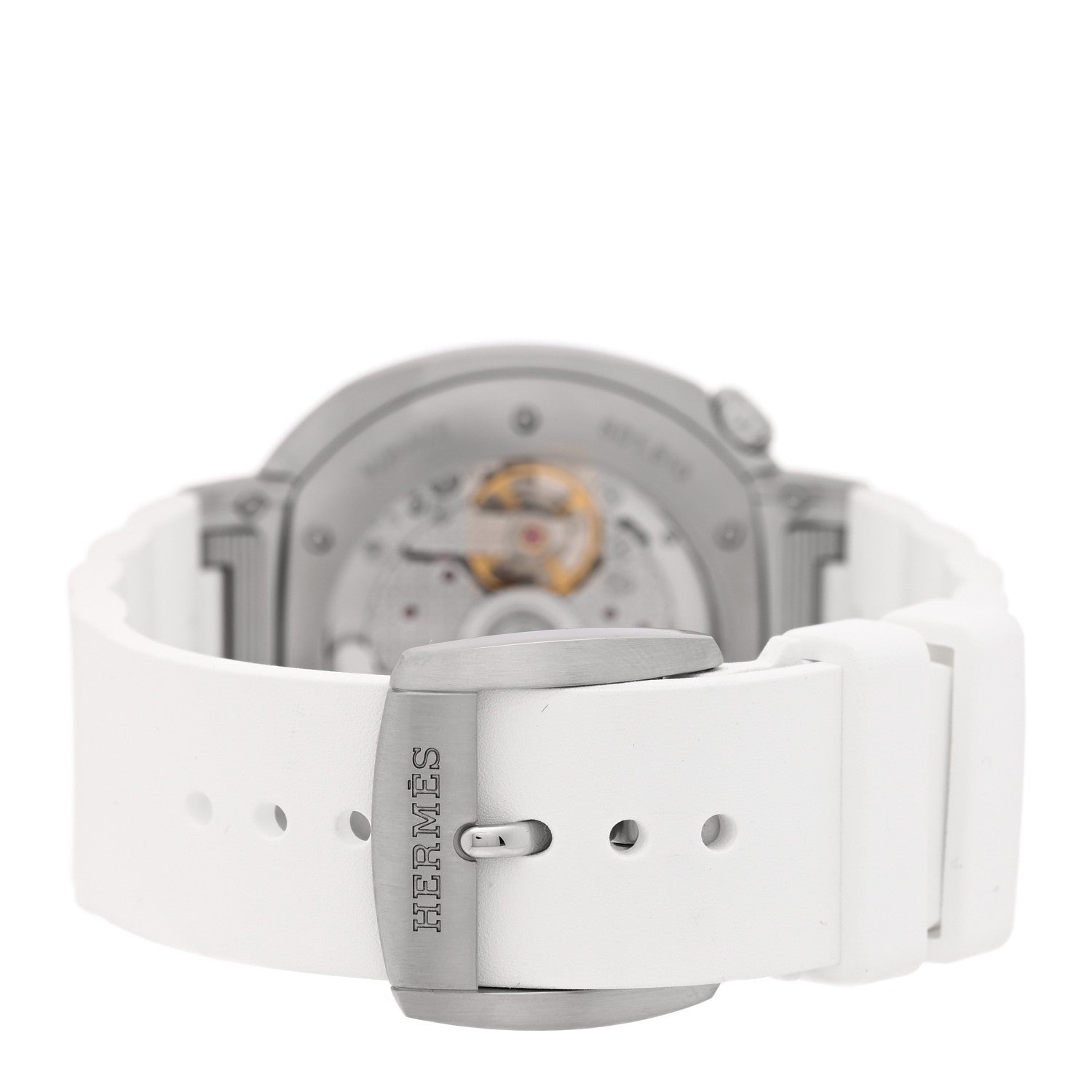 Hermes Stainless Steel Rubber 36mm Cut Automatic Watch Blanc 3 of 5