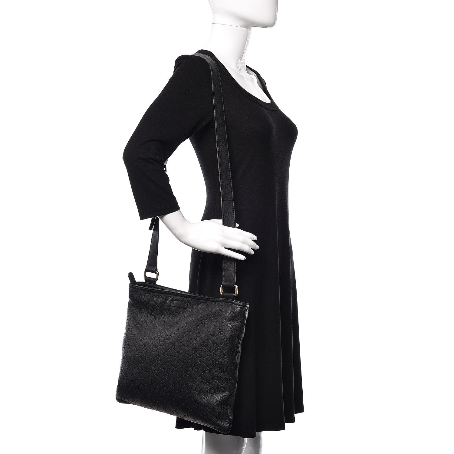 Gucci Guccissima Medium Flat Messenger Bag Black 2 of 10