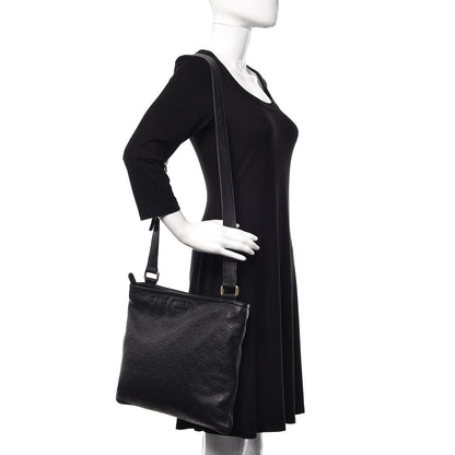 Gucci Guccissima Medium Flat Messenger Bag Black 2 of 10