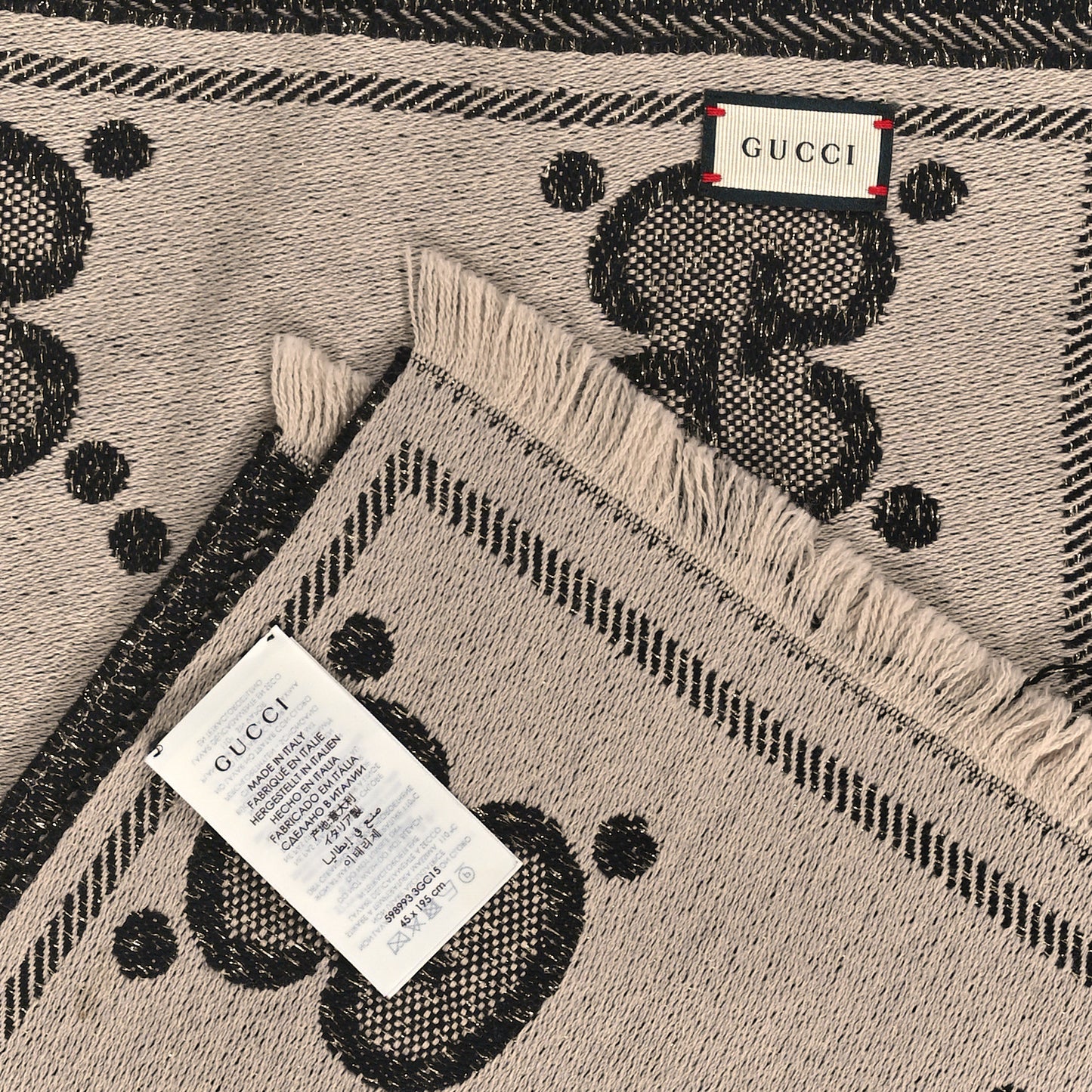 Wool Lame Jacquard Monogram Jumbo GG Lady Nest Lux Scarf Black Ivory