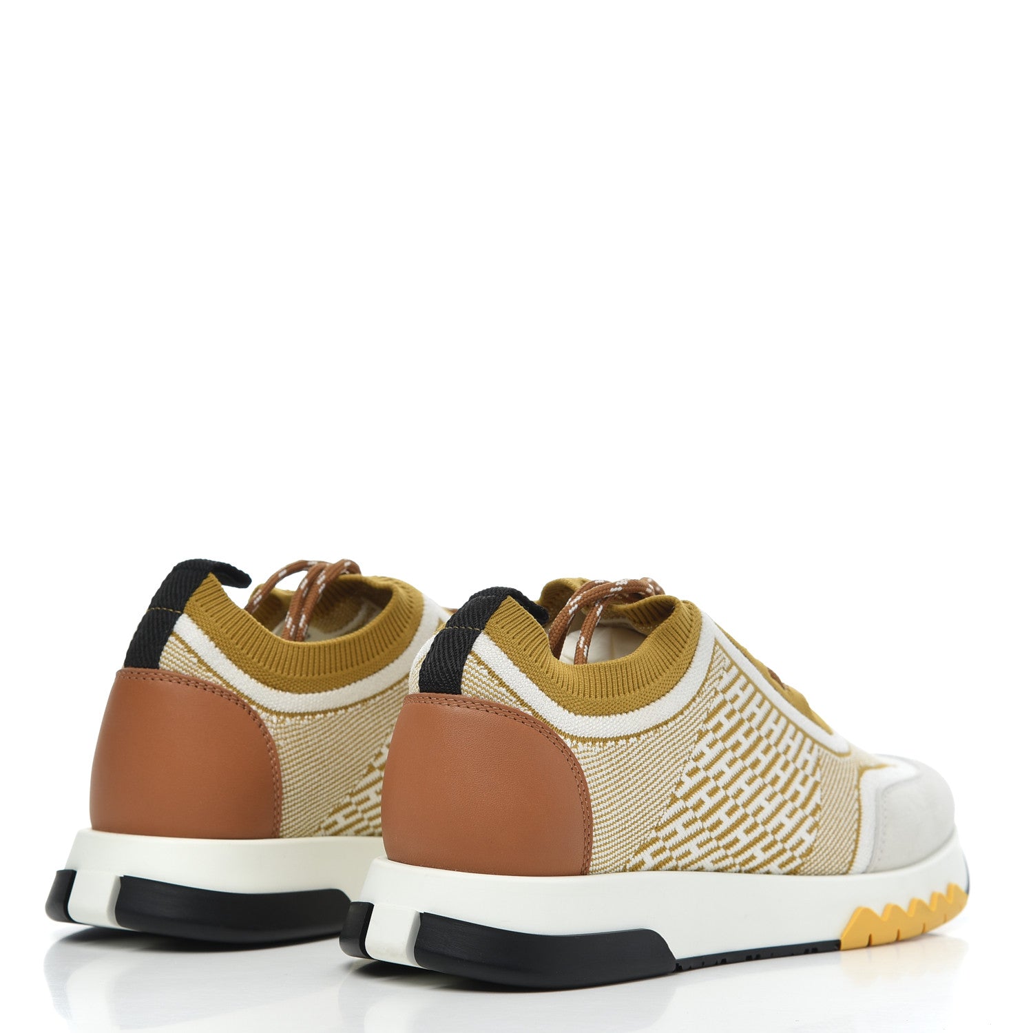 Hermes Knit Goatskin Womens Addict Sneakers 37 Ocre 4 of 13