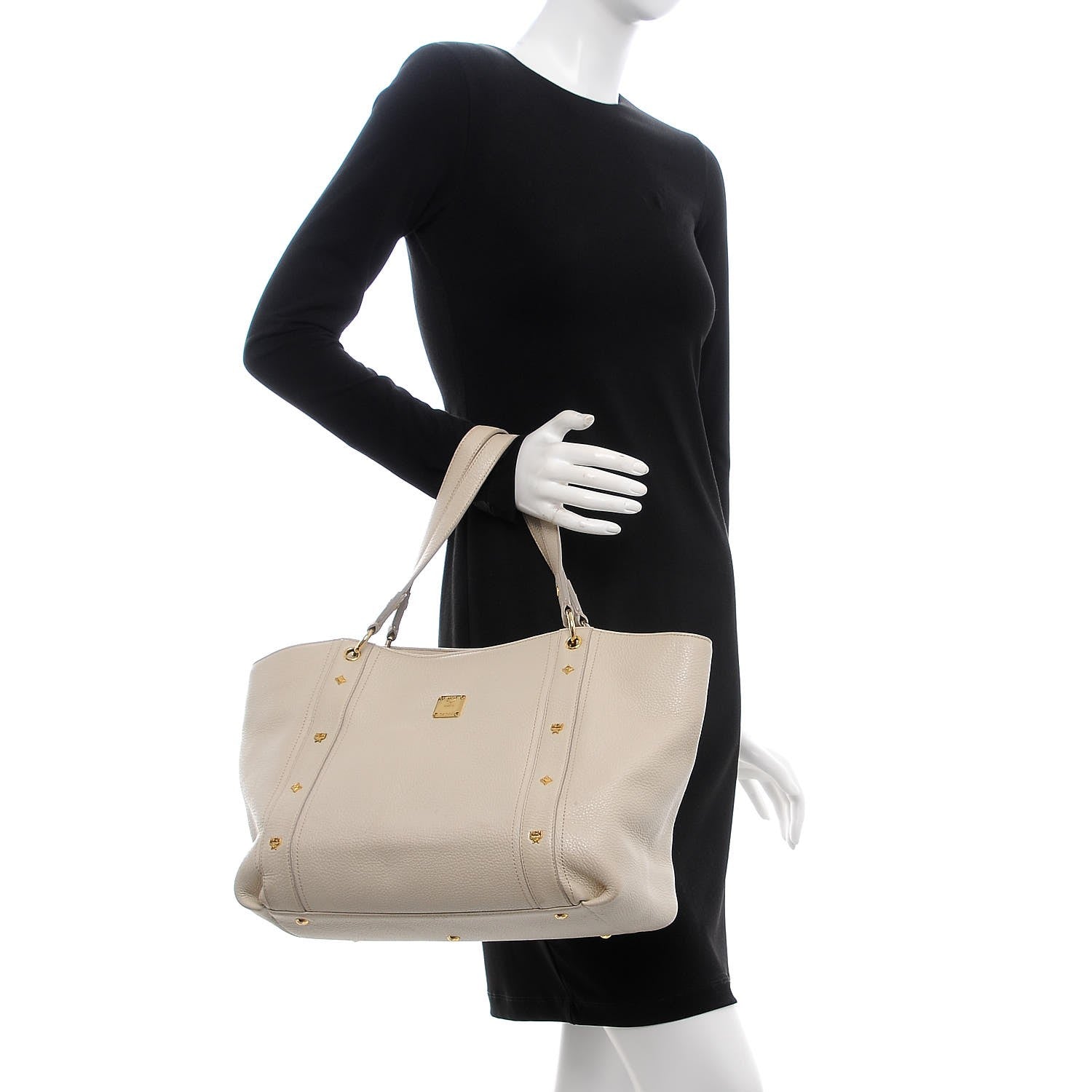 MCM Grained Calfskin Studded Tote White 2 of 19