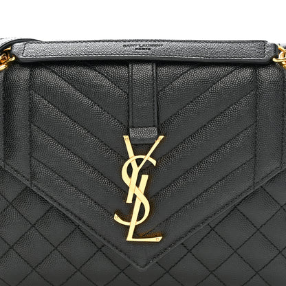Saint Laurent Grain De Poudre Textured Mixed Matelasse Triquilt Medium Monogram Satchel Black 8 of 11
