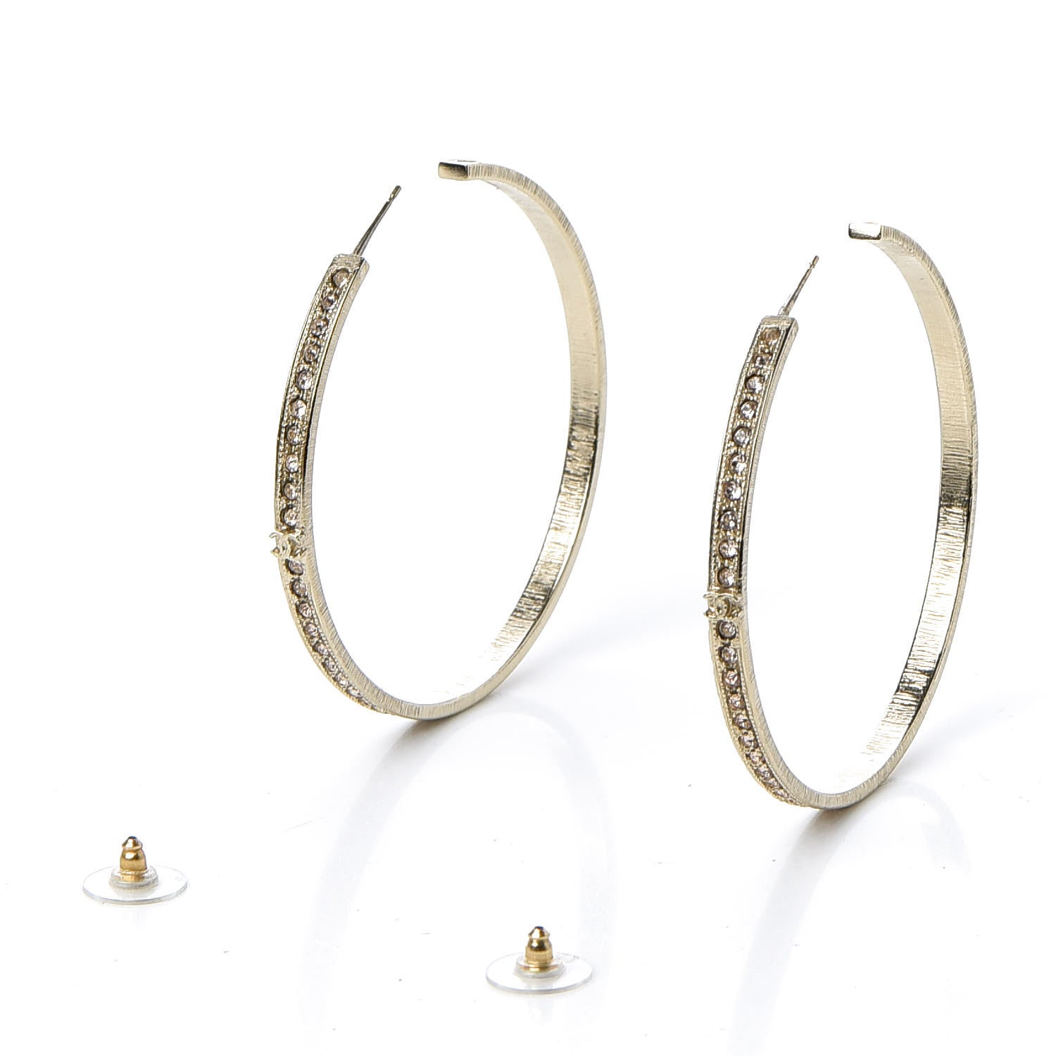 Chanel Crystal CC Hoop Earrings Pale Pink Gold 3 of 4