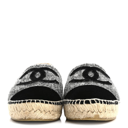 Chanel Tweed Velvet CC Espadrilles 39 Grey Black 3 of 9