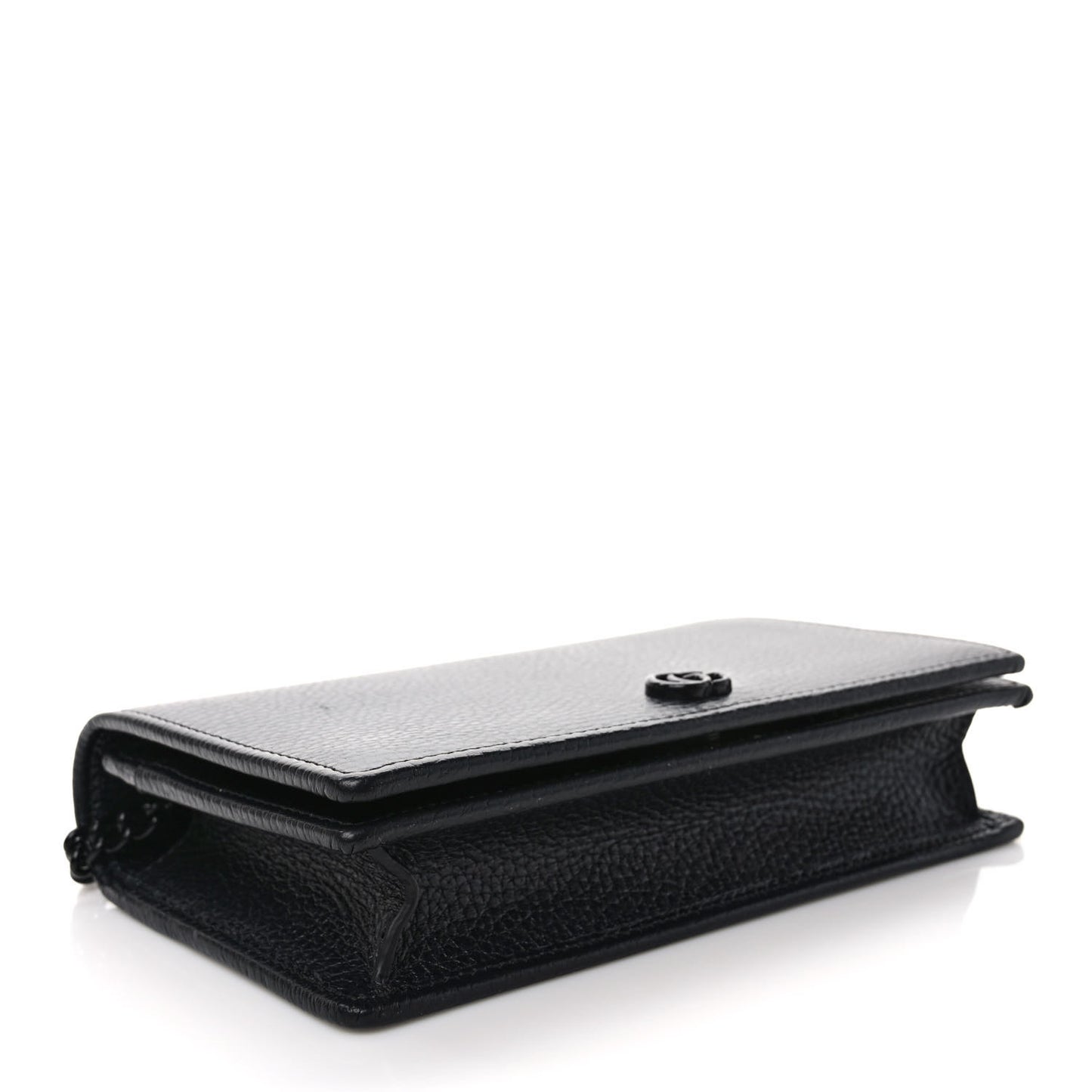 Dollar Calfskin Enamel Monochrome Mini GG Marmont Chain Wallet Black