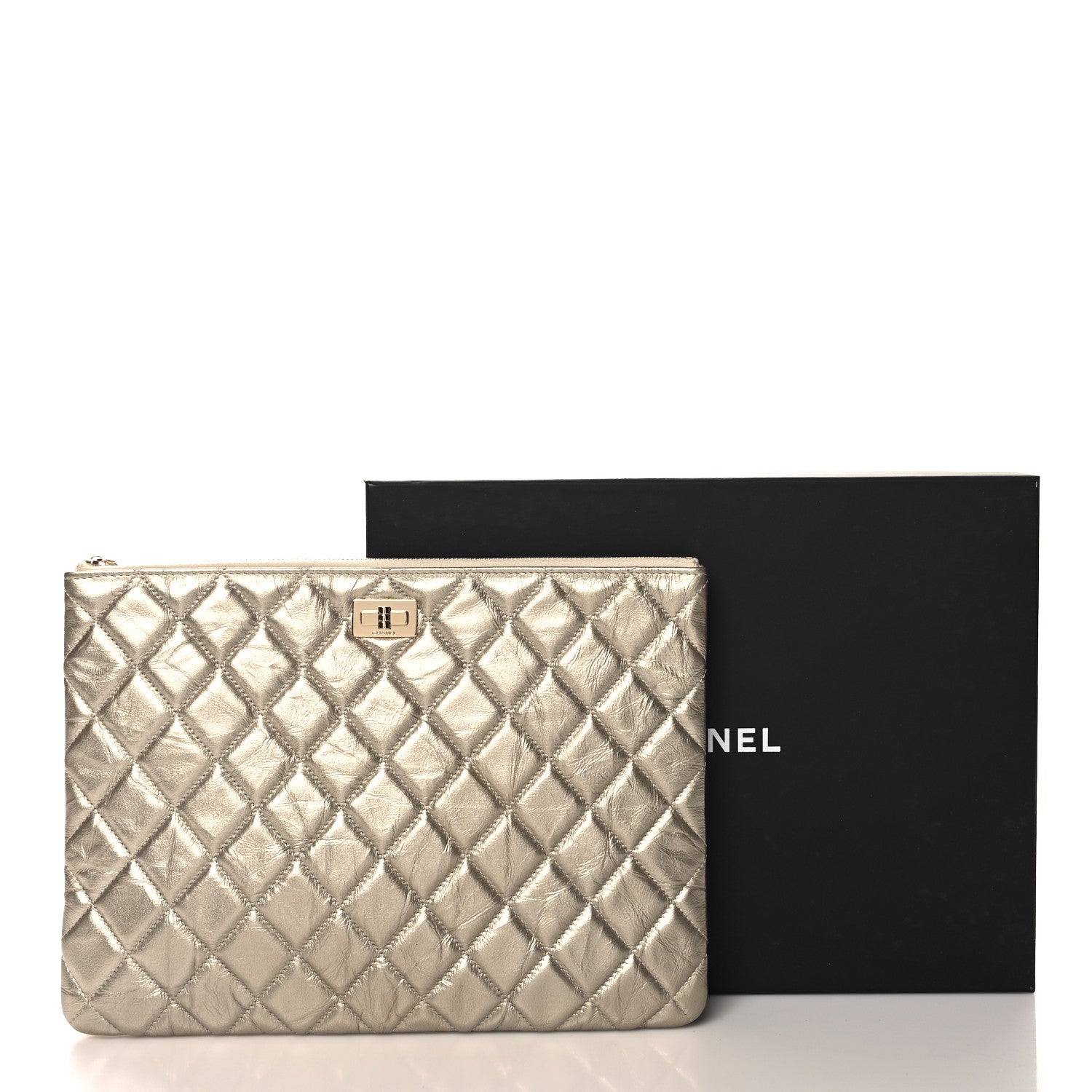 Chanel Metallic Aged Calfskin Quilted Medium 2.55 Reissue Cosmetic Case Gold 8 of 8