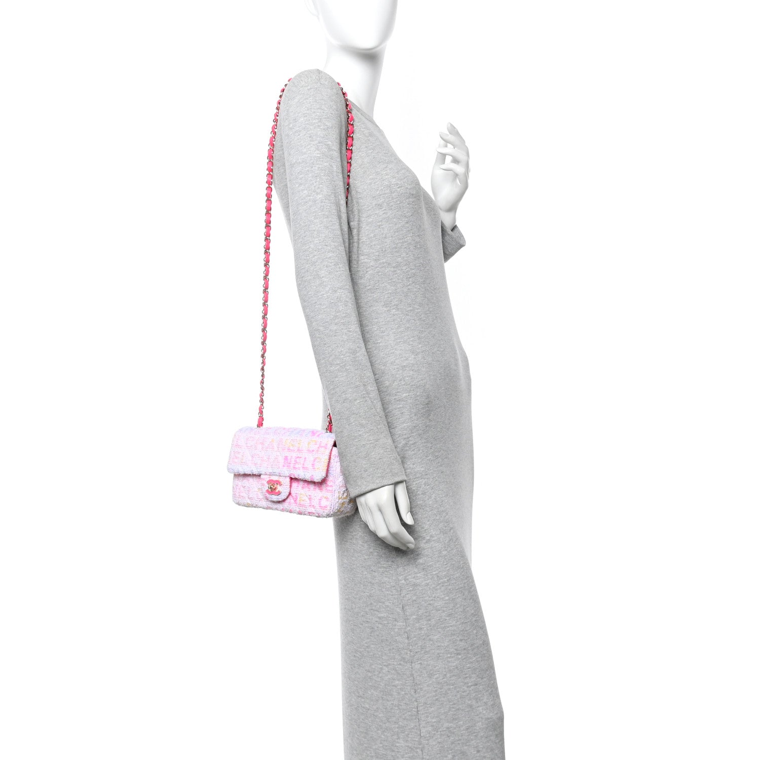 Chanel Tweed Quilted Enamel CC Logo Mini Rectangular Flap Pink Multicolor 2 of 11