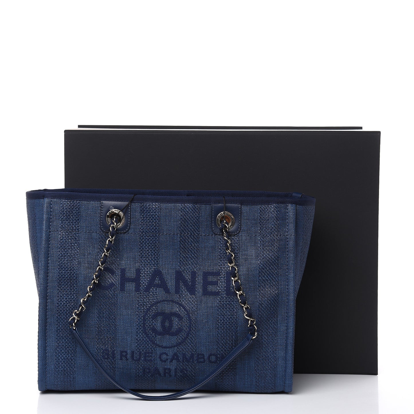 Mixed Fibers Striped Small Deauville Tote Navy Blue
