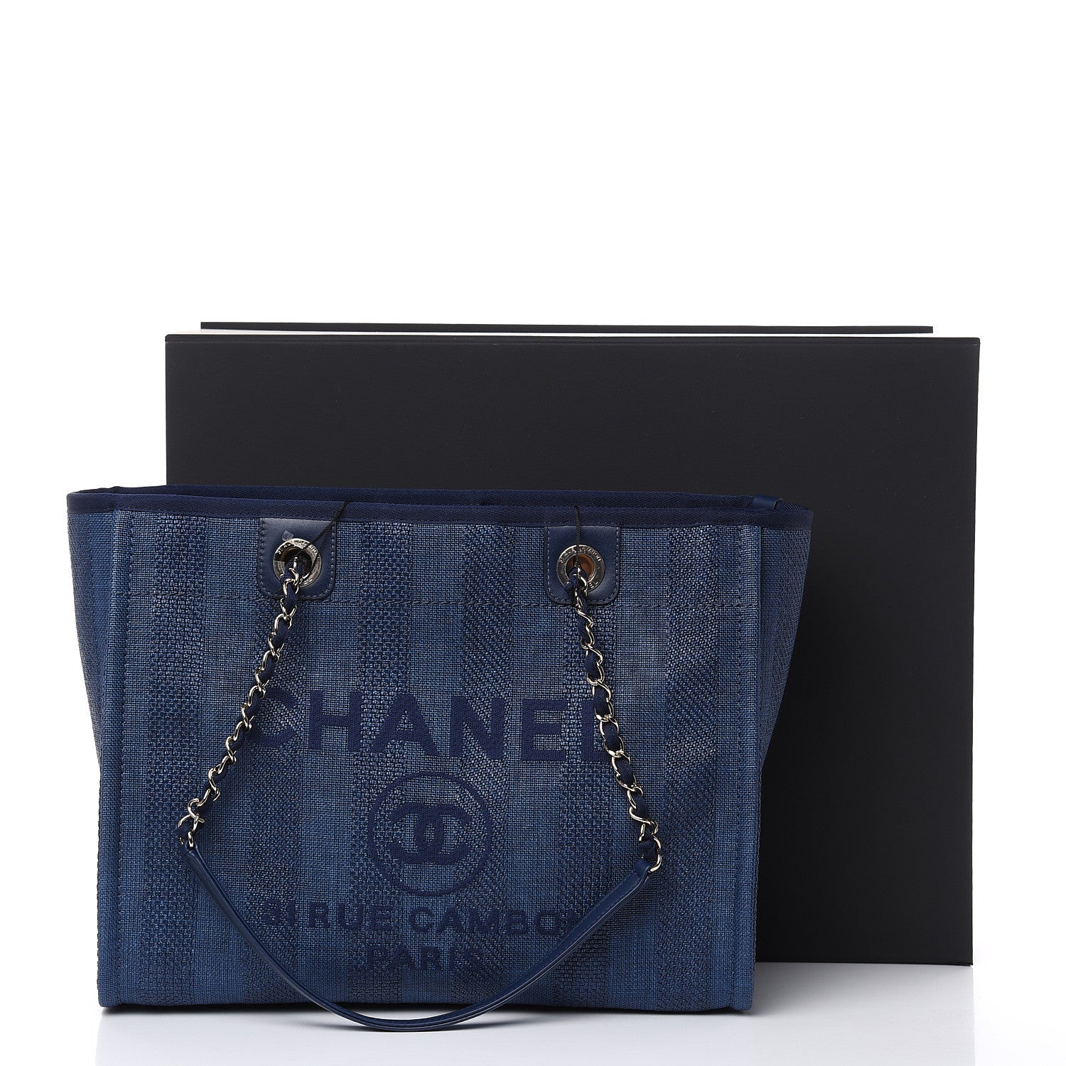 Chanel Mixed Fibers Striped Small Deauville Tote Navy Blue 10 of 10