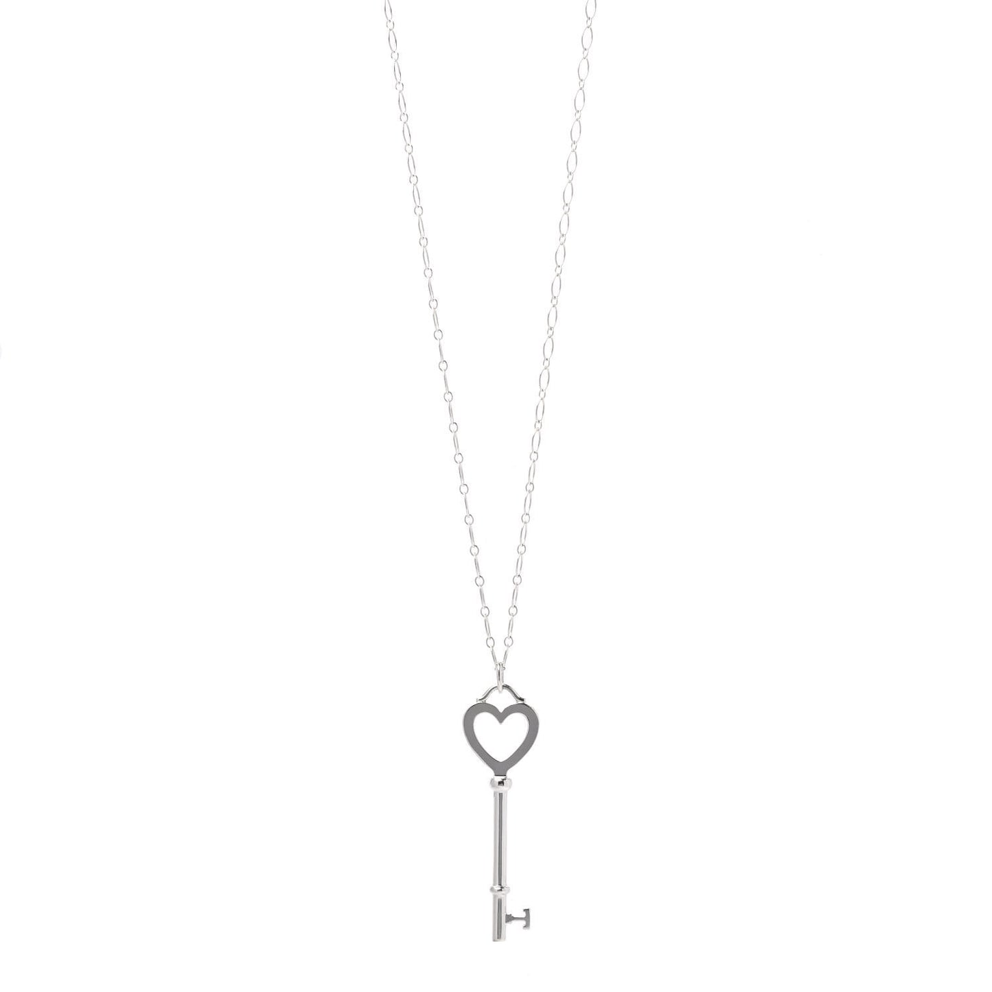 Sterling Silver Heart Key Pendant Long Necklace