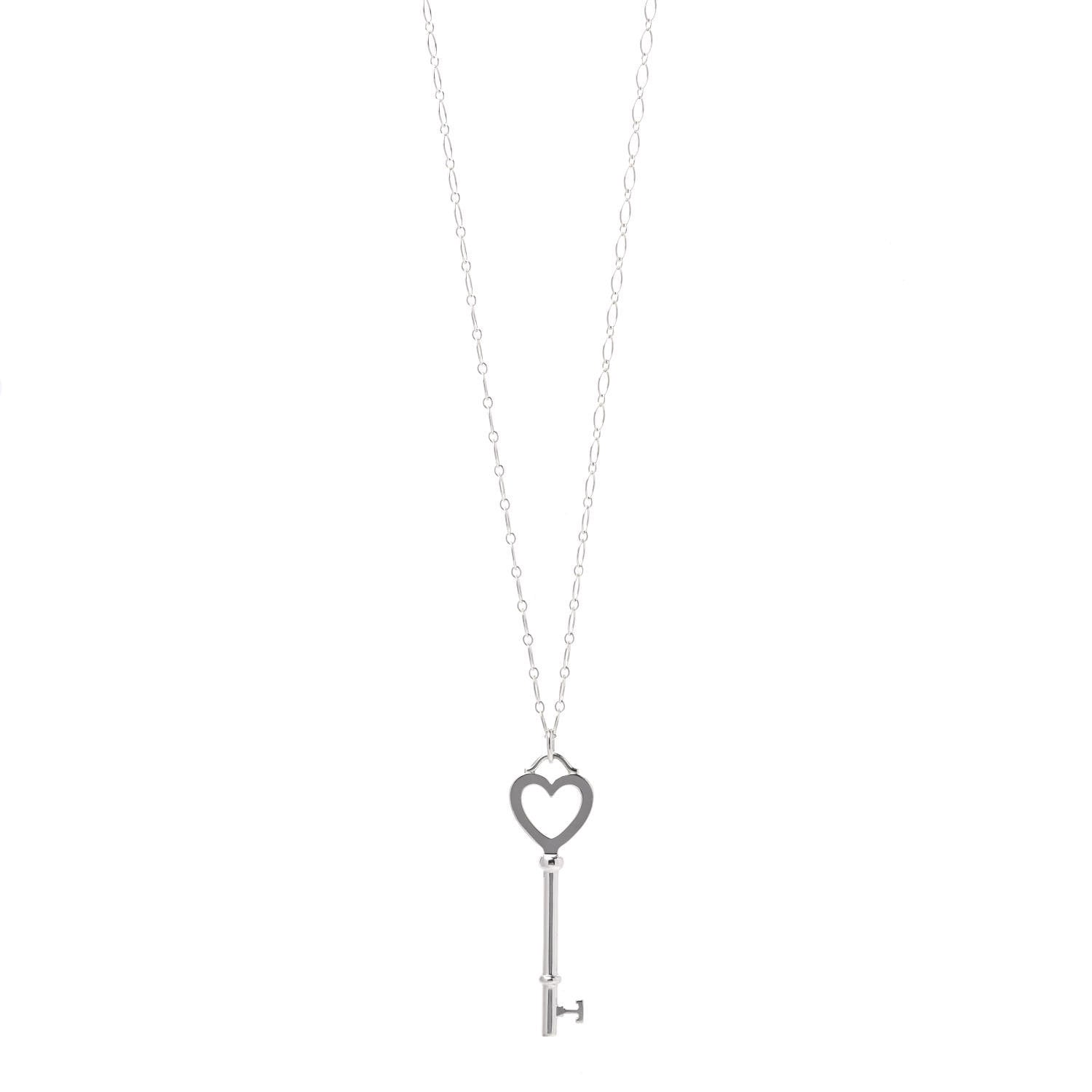 Tiffany Sterling Silver Heart Key Pendant Long Necklace 1 of 4