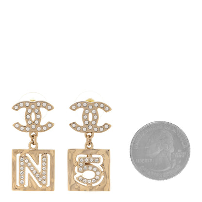 Chanel Crystal CC No 5 Drop Earrings Gold 2 of 5