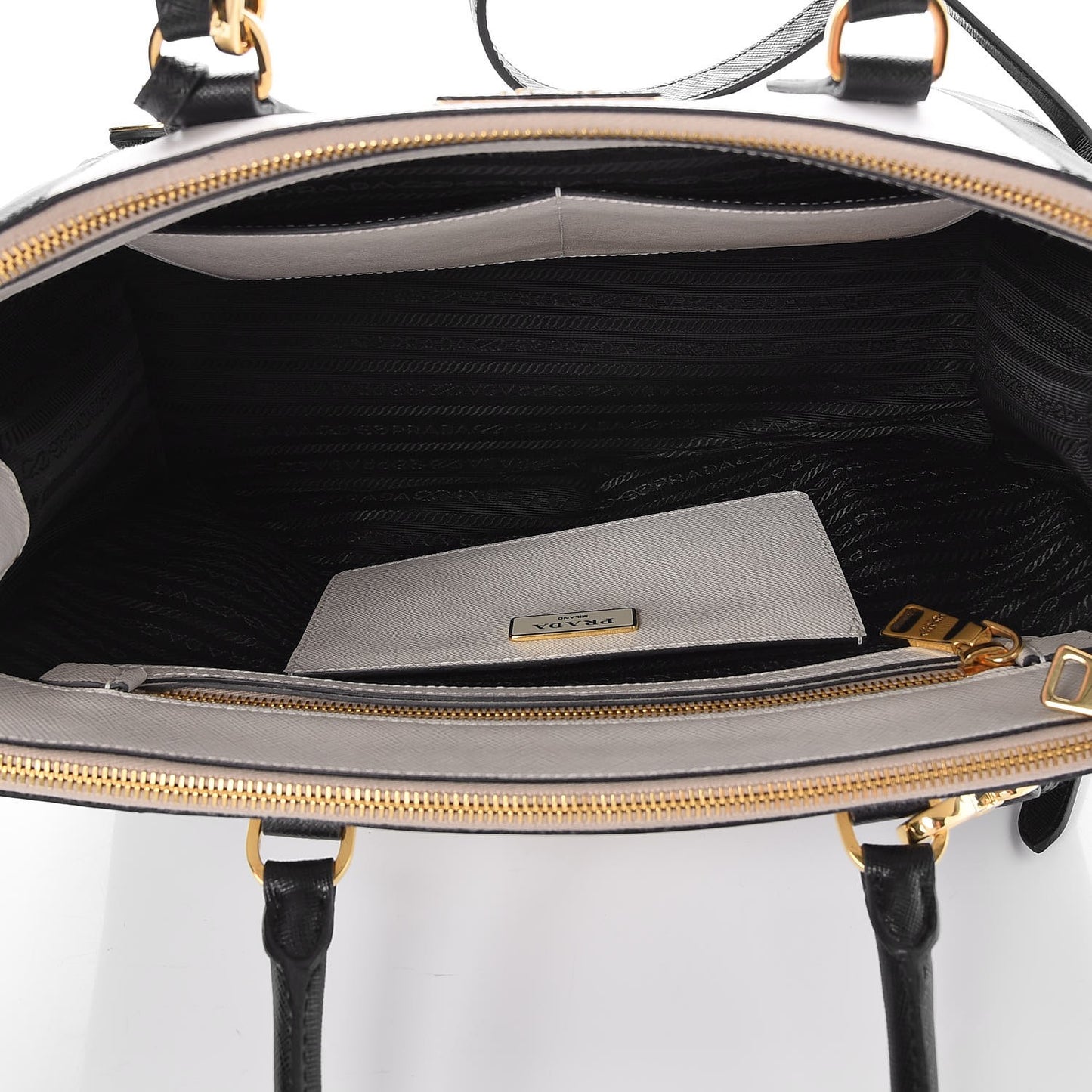 Saffiano Lux Colorblock Medium Galleria Double Zip Tote Black Talco