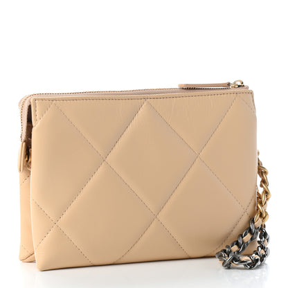 Chanel Shiny Goatskin Quilted Chanel 19 Small Pouch With Handle Beige 2 of 6