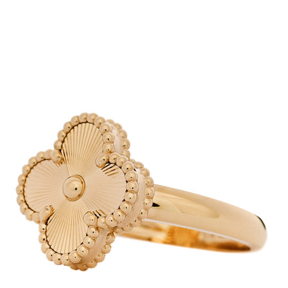 Van Cleef & Arpels 18K Yellow Gold Guilloche Vintage Alhambra Ring 56 7.5 3 of 6