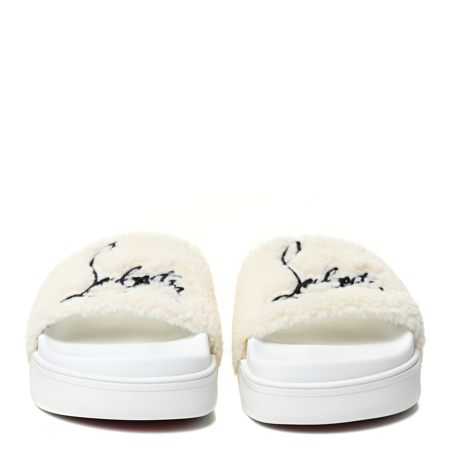 Christian Louboutin Faux Shearling Embroidered Pool Donna Flat Slide Sandals 35 White 2 of 11
