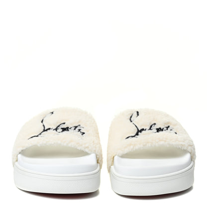 Christian Louboutin Faux Shearling Embroidered Pool Donna Flat Slide Sandals 35 White 2 of 11