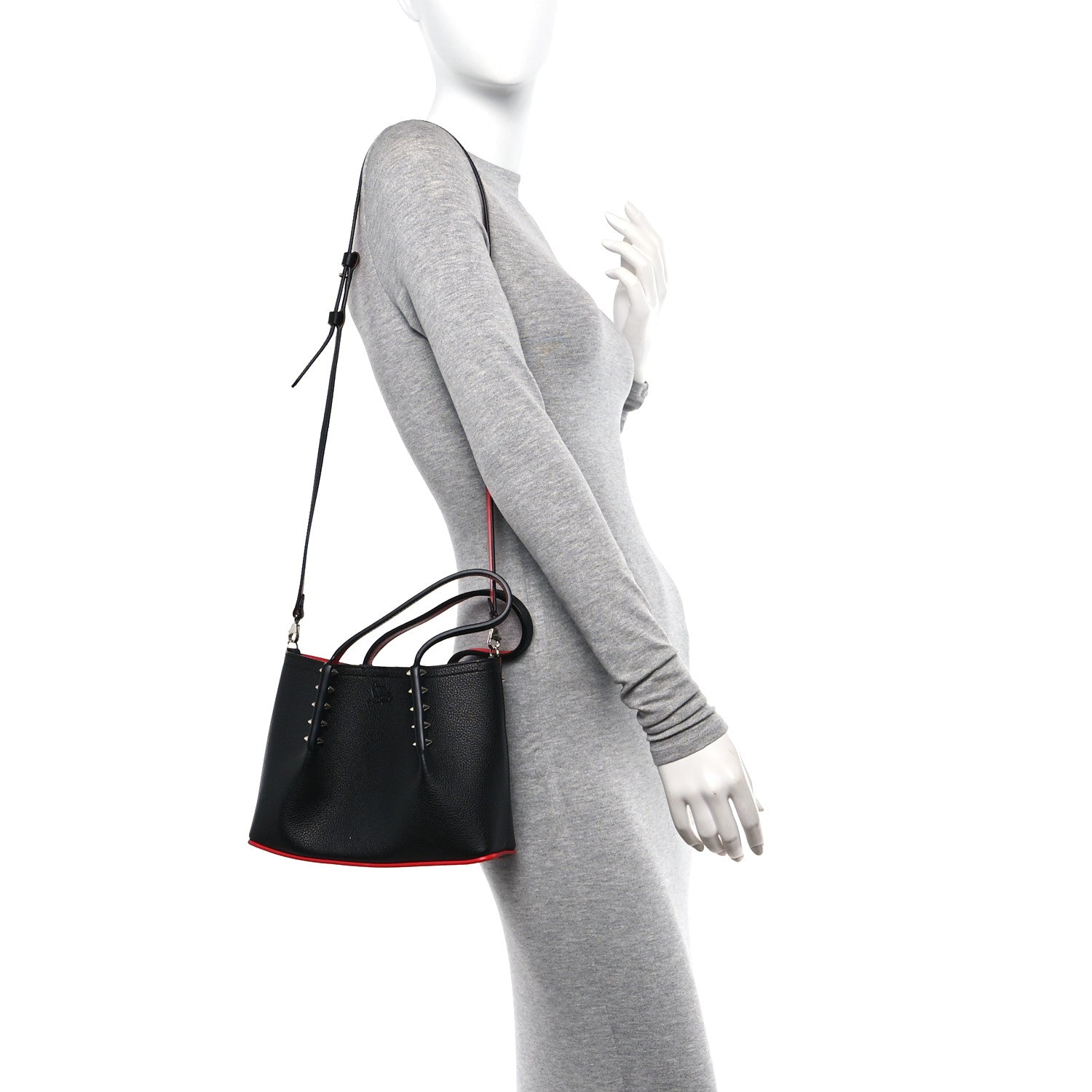 Christian Louboutin Calfskin Spiked Mini Cabarock Shopper Tote Black 2 of 10