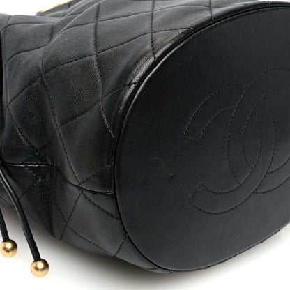 Chanel Shiny Lambskin Quilted Small Chain Is More Drawstring Bag Black 9 of 10