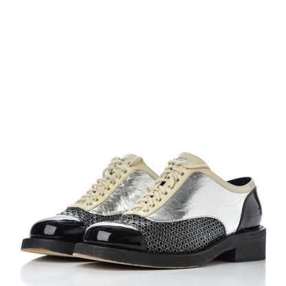 Chanel Metallic Crumpled Lambskin CC Lace Up Oxfords 36.5 3 of 20