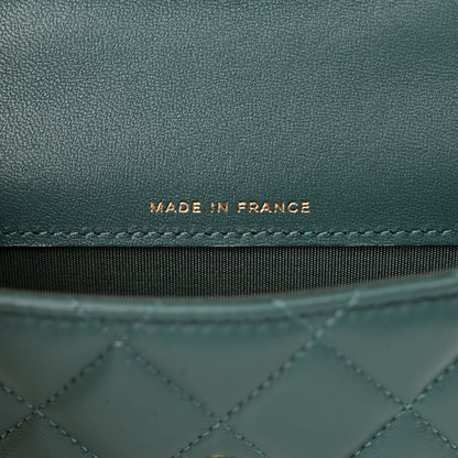 Chanel Lambskin Quilted Top Handle Flap Coin Purse With Chain Green 6 of 13