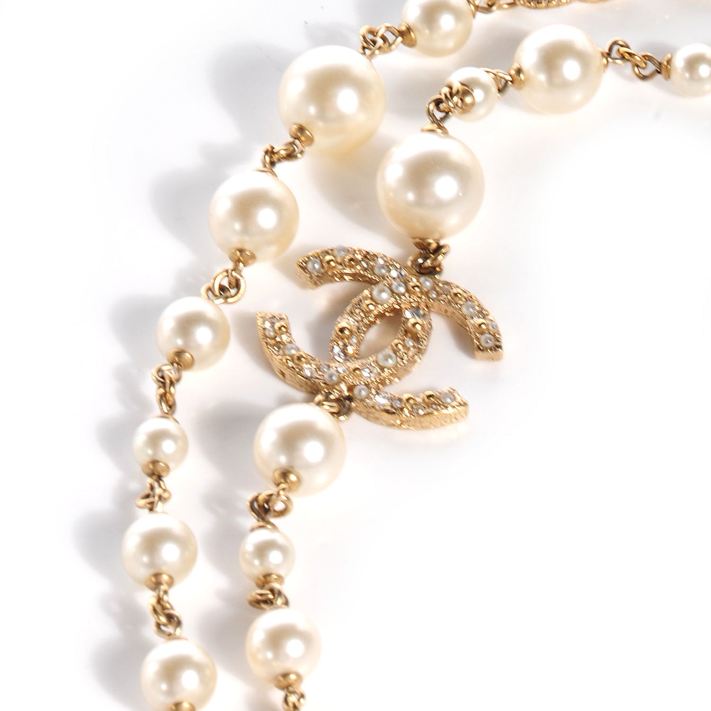 Pearl Crystal Camellia CC Necklace Gold