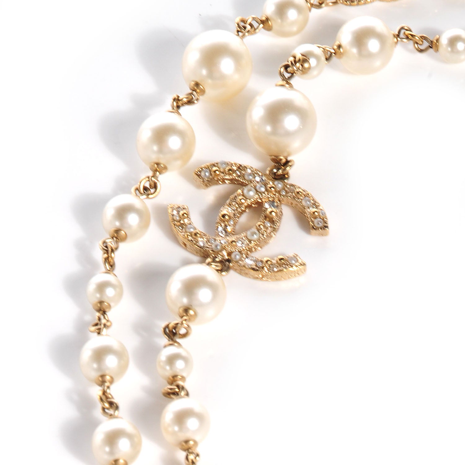 Chanel Pearl Crystal Camellia CC Necklace Gold 6 of 8
