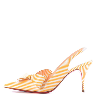 Christian Louboutin Patent Stripes Clare Nodo 80 Pumps 40 Banana White 1 of 8