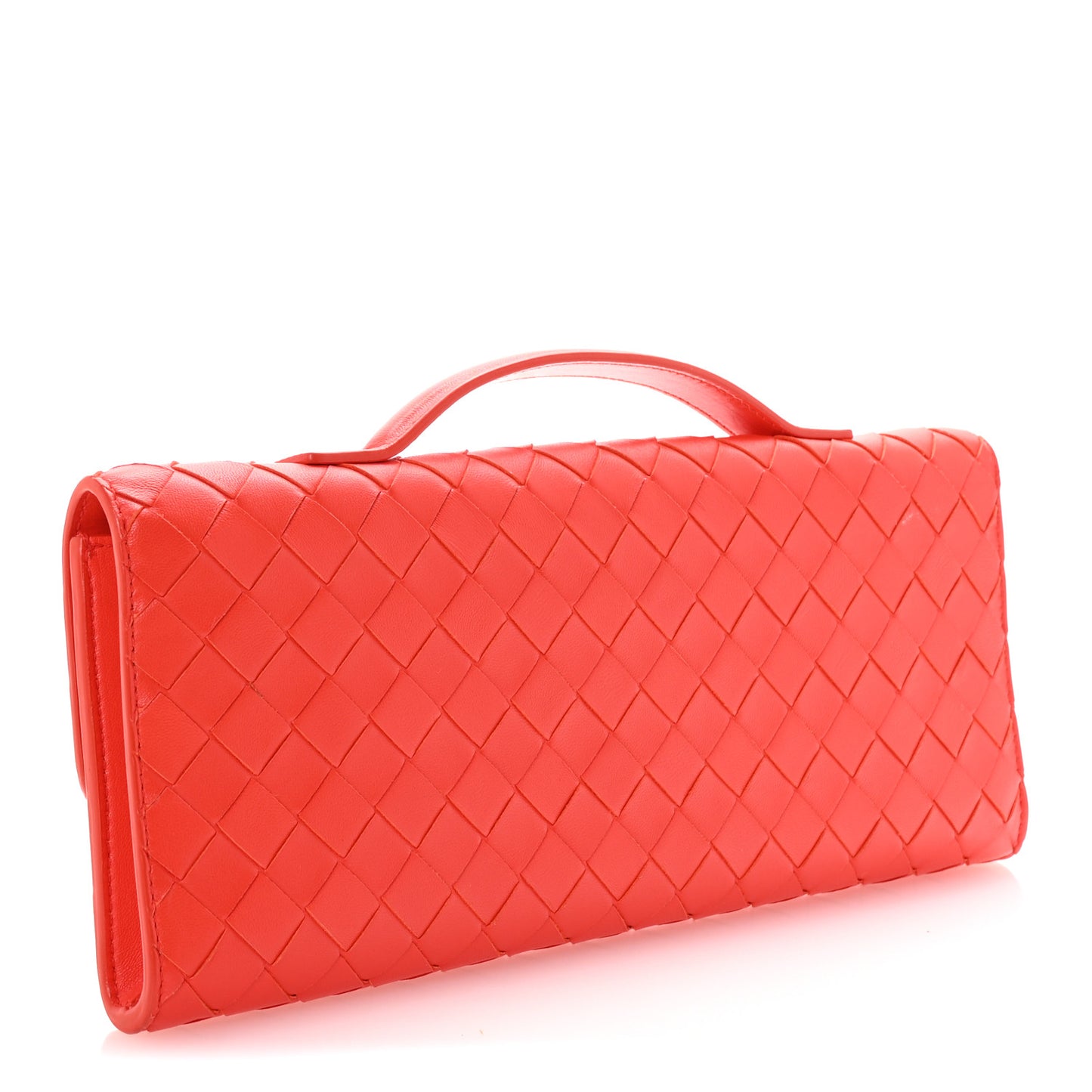 Nappa Intrecciato Long Andiamo Top Handle Clutch Cherry Tomato