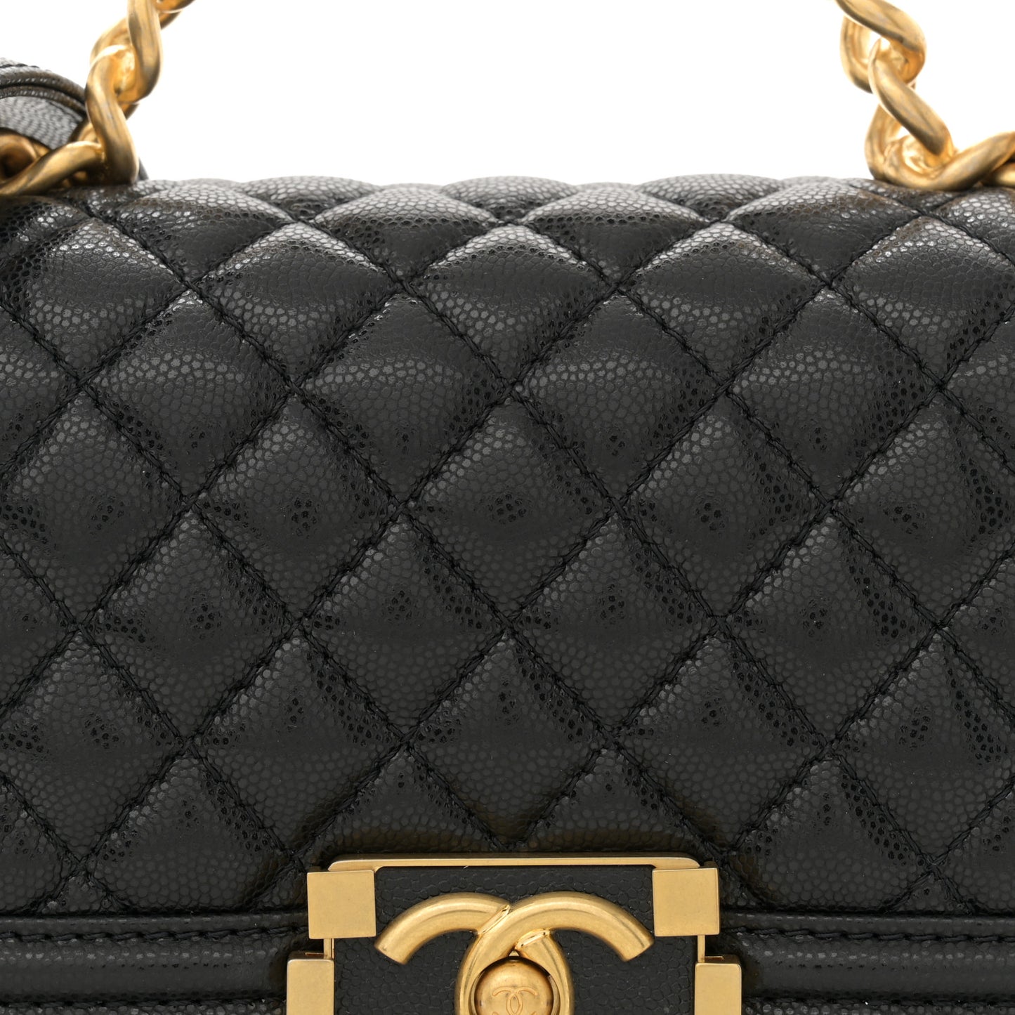 Shiny Caviar Quilted Small Top Handle Boy Flap Black