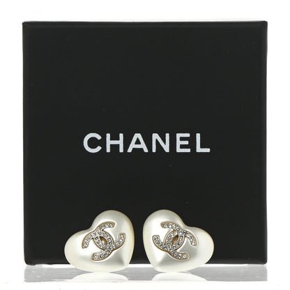 Chanel Pearl Crystal CC Heart Earrings Gold 5 of 5