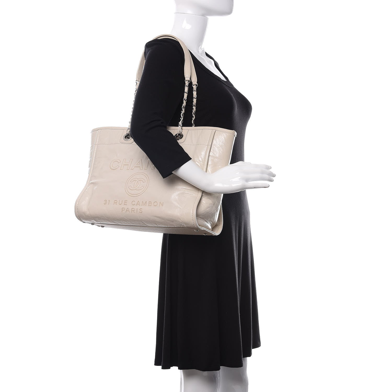 Chanel Glazed Calfskin Small Deauville Tote Ivory 3 of 12