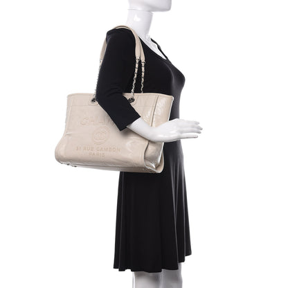 Chanel Glazed Calfskin Small Deauville Tote Ivory 3 of 12