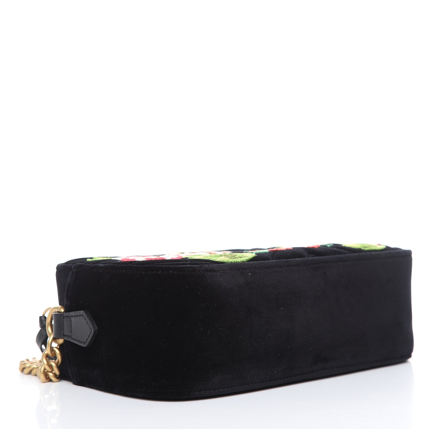 Velvet Matelasse Deer Embroidered Small GG Marmont Chain Shoulder Bag Black