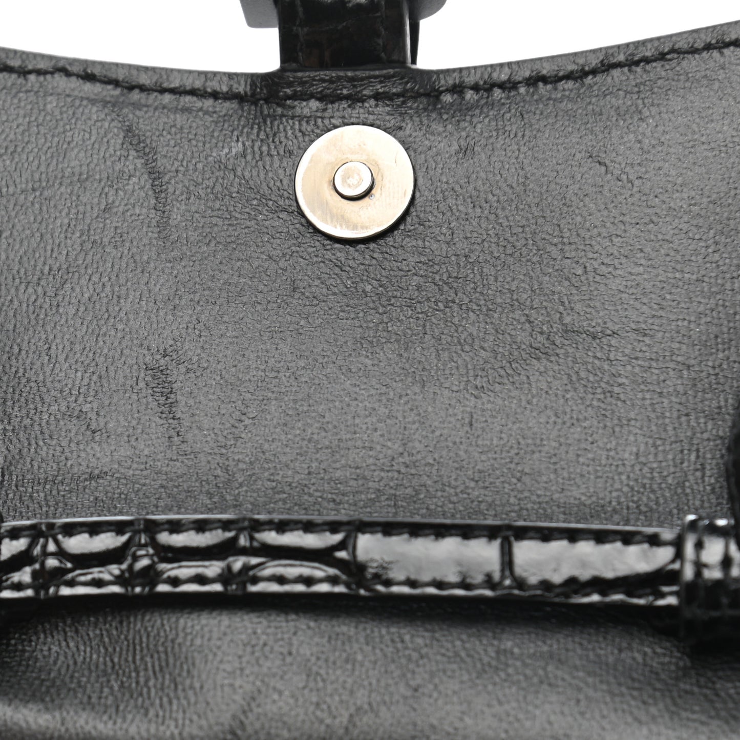 Shiny Calfskin Monochrome Crocodile Embossed Hourglass Top Handle Bag Mini Black