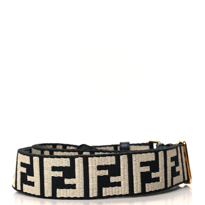 Fendi Jacquard Ribbon Vitello King FF Bi-Color Intreccio Adjustable Strap You Black White 2 of 5