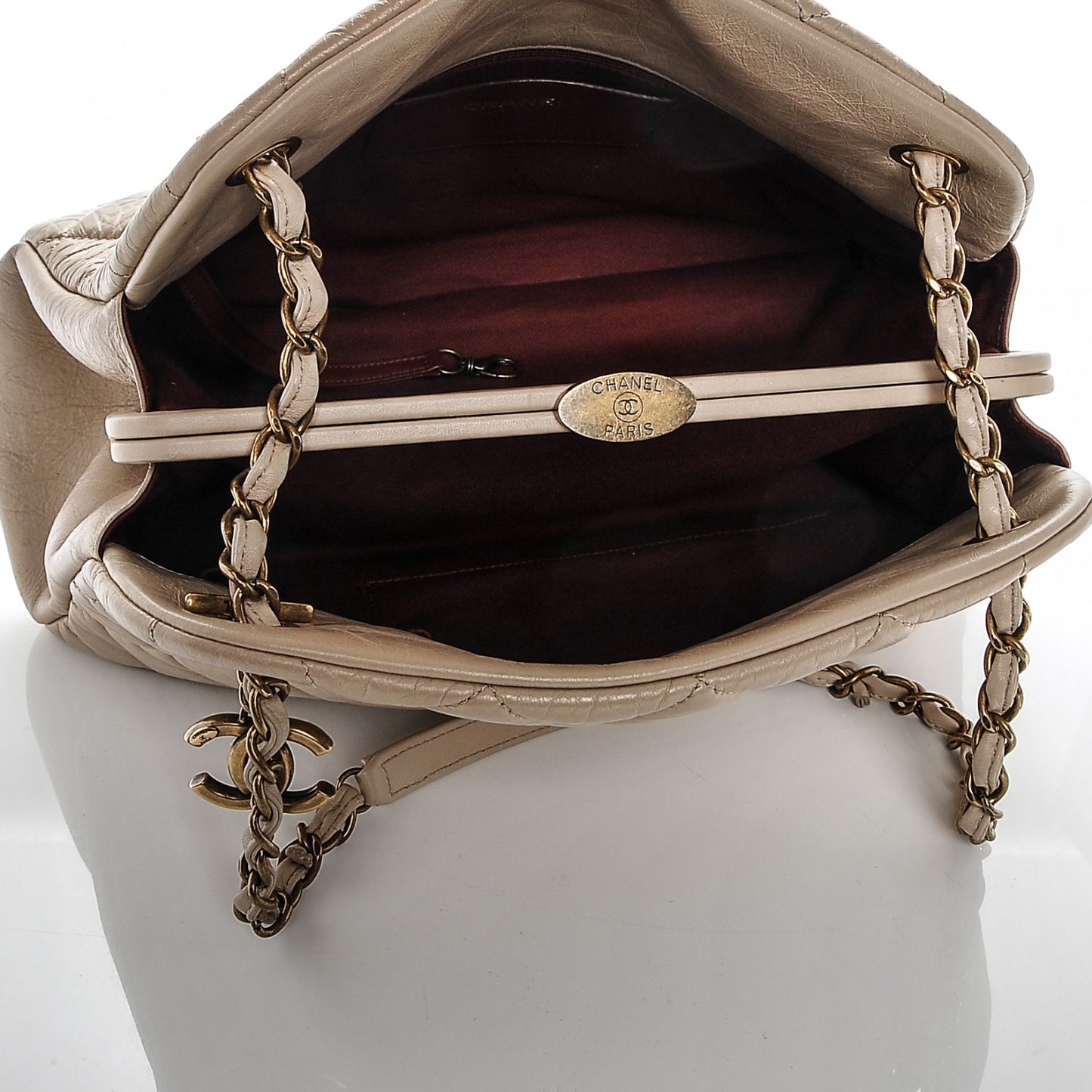 Aged Calfskin Large Just Mademoiselle Bowling Bag Beige