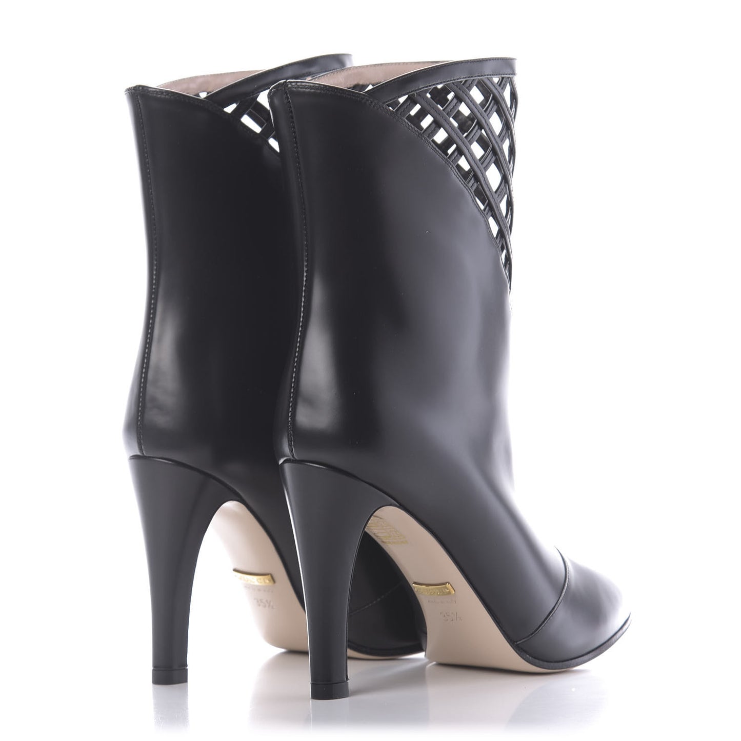 Plume Calfskin Damir Lattice Cutout Boots 35.5 Black