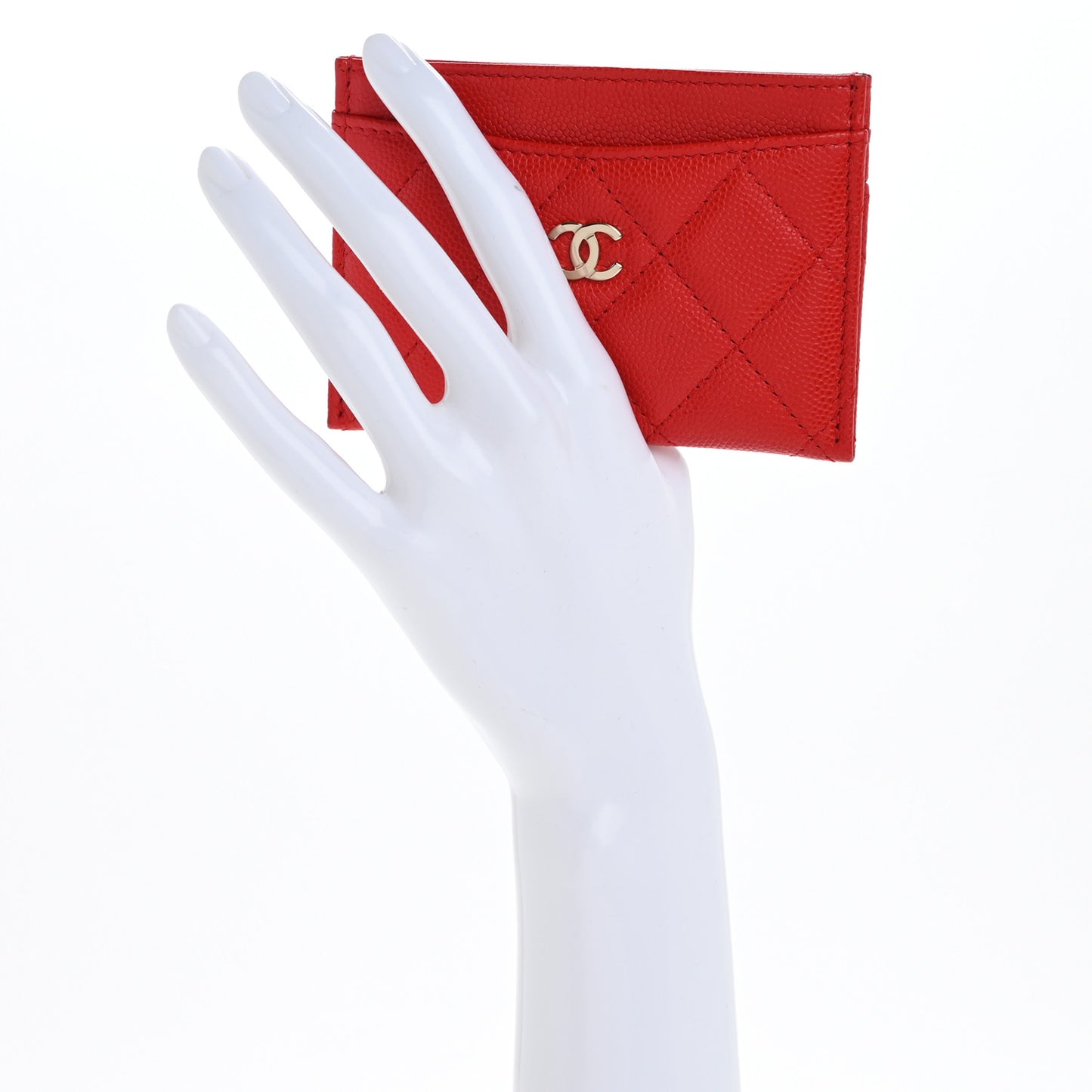 Caviar Quilted Card Holder Red